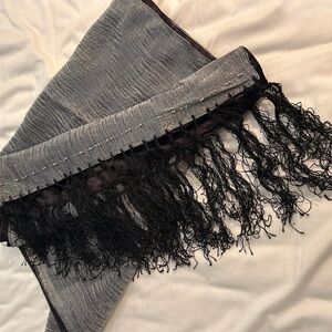 Elegant Gray and Black Fringed Scarf